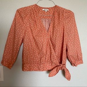 Madewell Wrap Top in Star Scatter Peach Crop 3/4 Sleeve